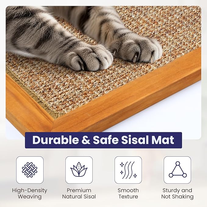 Large Sisal Cats Wall Scratcher, Floor or Wall Mounted Cat Scratching Mat, Durable cat Scratch Pads for Indoor Cats, Framed Sisal Scratch Pad Mat, Wall Cat Scratching Post for Furniture Protector