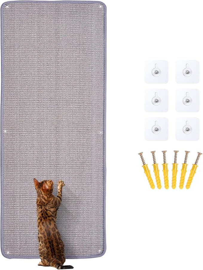 Natural Sisal Cat Scratching Mats 1 Pack,Cat Scratch Furniture Protector,Wall Mounted Wall Climbing Carpet, Horizontal Cat Scratcher Rugs Carpets Mats for Wall Couch Protection, 39.3" Lx15.7 W，Grey