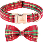 Tunkoo Dog Collar Christmas Shiny Plaid with Bow Tie, Rose Gold Metal Buckle Durable Adjustable Dog Collars - for Small Medium Large Festive Pets Collar, S