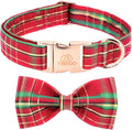 Tunkoo Dog Collar Christmas Shiny Plaid with Bow Tie, Rose Gold Metal Buckle Durable Adjustable Dog Collars - for Small Medium Large Festive Pets Collar, M
