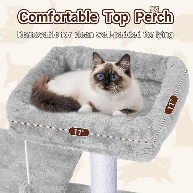 Cat Tree, 54-Inch Cat Tower for Indoor Cats,Plush Multi-Level Cat Condo with Scratching Posts, Basket, Perches (Light Grey01)