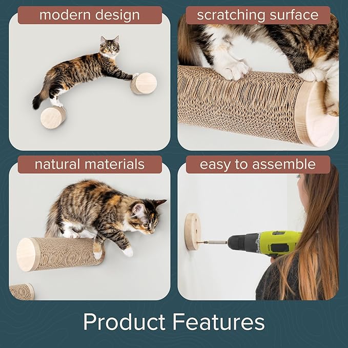Wall-Mounted Cat Perch & Scratching Post (Modern Cat Wall Furniture) - Milestone | FurHaven Ascentials