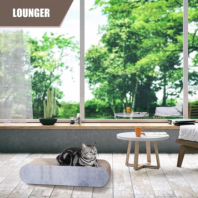 FluffyDream 2 in 1 Cat Scratcher Cardboard Lounge Bed, Cat Scratching Post, Durable Board Pads Prevents Furniture Damage,Large (Reversible Grey)