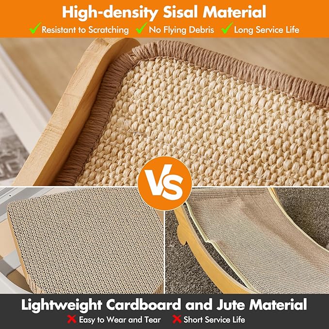 Sisal Cat Scratcher Bed for Indoor Cats Extra Large Cat Scratching Post Scratch Pad Solid Wooden Cats Furniture Lounge Chair