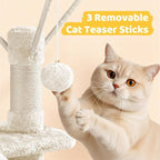 Yaheetech Cat Tree, 67in Large Tower w/ 3 Removable Teaser Sticks, 2 Kitten-Ear Shaped Perches, 2 Condos, Hammock, Scratching Post, Multi Level Pet House, Beige