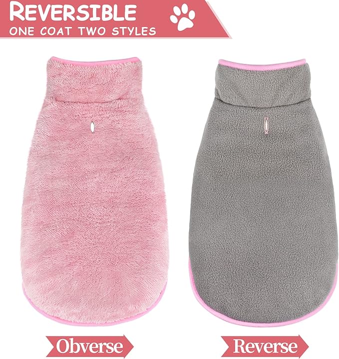 Malier Dog Winter Coat, Reversible Fleece Dog Cold Weather Coats, Windproof Warm Snow Puppy Jacket Vest Pet Clothes for Small Medium Large Dogs (Pink, Large)