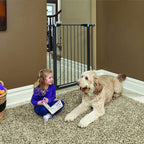 MidWest Homes for Pets 39 Inches Tall Walk-Though Steel Pet Gate, Pressure Mounted Dog Gatewith Glow Strip Measures 29-38 Inches Wide & Includes Two 3-Inch-Wide Extensions, Graphite