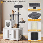 YITAHOME Cat Tree with Litter Box Enclosure, 2-in-1 Cat Furniture, Modern Cat Condo with Cat House, Perch, Food Station, Hammocks, Scratch Post, Hair Brush, 53.5 Inch, White
