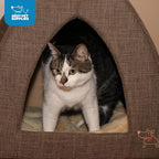 Best Pet Supplies Cat Bed for Indoor Cat, Domed Tent House with Removable Pillow, Covered Cat Cave for Small Dog, Puppies and All Breeds of Cats - Brown Linen, 19 x 19 x H:19"