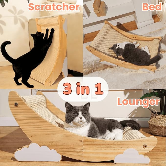 Sisal Cat Scratcher for Indoor Cat Scratching Post Lounger Modern Pet Furniture Cat Chair with Natural Wood Replaceable Sisal with Catnip and Felt Pads,Medium Size(Lunar Shade)