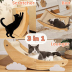Sisal Cat Scratcher for Indoor Cat Scratching Post Lounger Modern Pet Furniture Cat Chair with Natural Wood Replaceable Sisal with Catnip and Felt Pads,Medium Size(Lunar Shade)