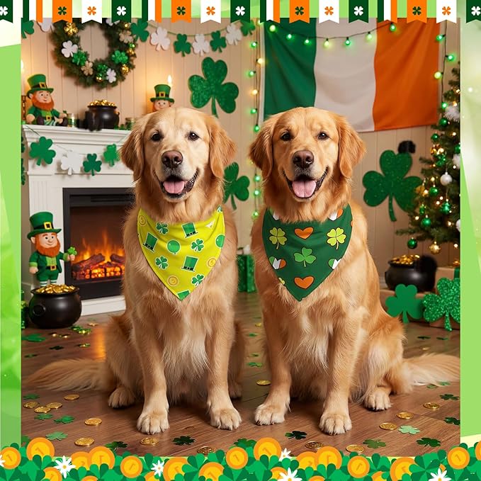 Abbylike 50 Pcs St Patrick's Day Dog Bandanas Bulk Green Shamrocks Bandanas for Dogs Triangle Kerchief Bibs Scarf for Pet Irish Costume Photo Props Pet Shops Groomer, 25 Styles (31.5 x 21.7 x 21.7)