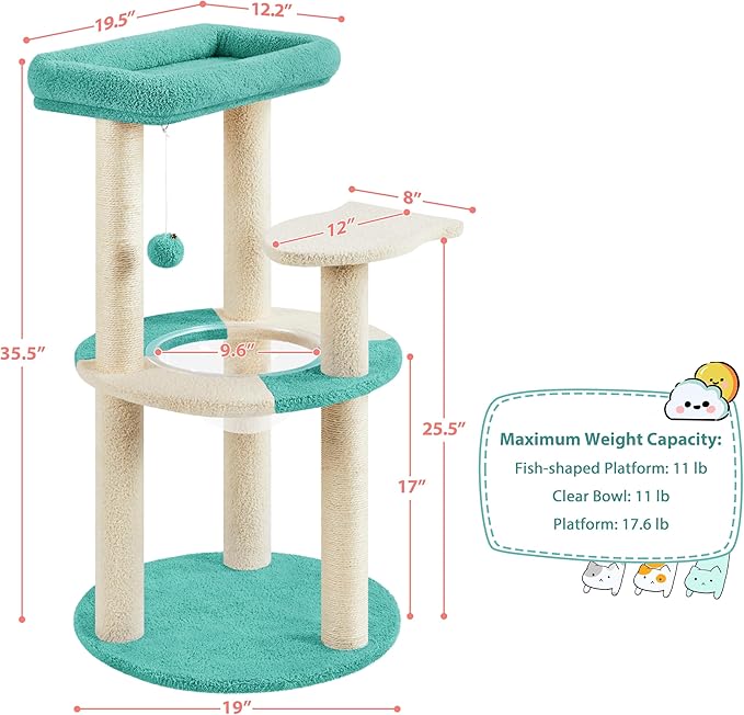 Yaheetech Cat Tree, 35.5in Cat Tower for Indoor Cats, Cat House with Scratching Posts & Padded Perch & Space Capsule, Cute Kitten Tree, Pet Furniture for Kittens, Indigo/Beige