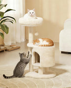 Cat Tree, 34.3 Inches Cat Tower with Scratching Post, Condo, Interactive Hanging Ball, Plush Perch for Indoor Large Cats, Beige