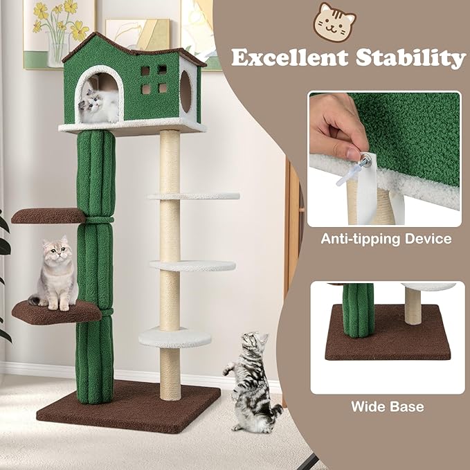 PETSITE 60 Inch Modern Cat Tree, Multi-Level Cat Tower with Sisal Scratching Posts, Condo, Plush Perches, Ideal for Indoor Cats