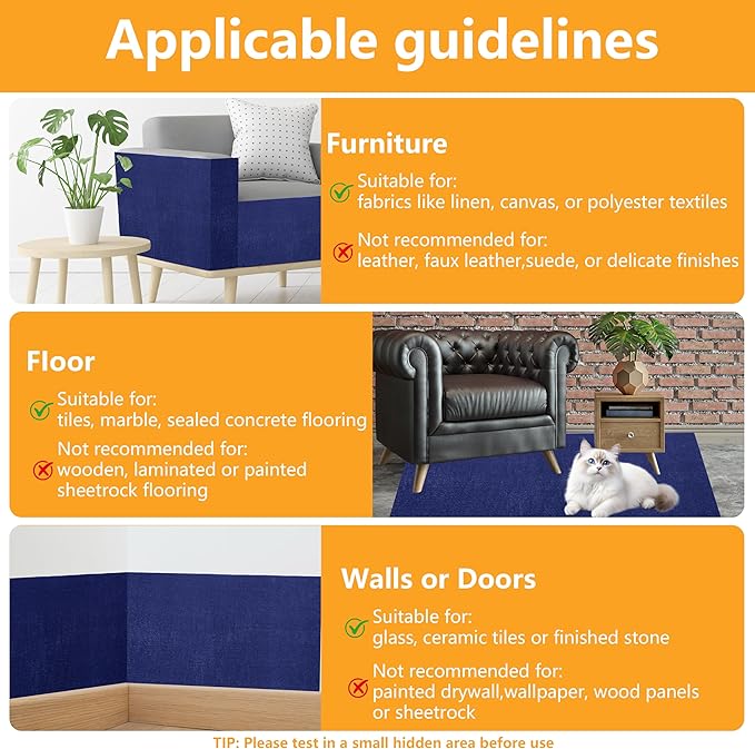 Cat Scratch Pad for Wall,Cuttable and Adhesive Cat Scratching Mat,Fun Interactive Scratcher,Cat Scratch Furniture Protector (Dark Blue,39.3×15.8inch)