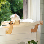CHEERHOME PETS Cat Window Perch with Washable Bolster, Fluffy Cats Hammock Bed for Window, Adjust Wooden Seat for Kitten Bedside Windowsill, Wooden Cats Furniture(Medium White)