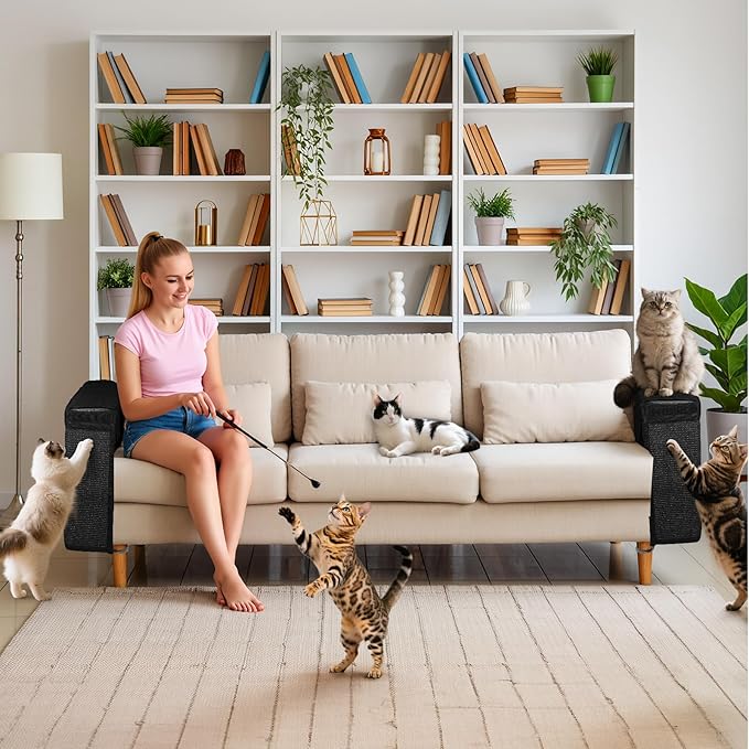 Reversible Cat Scratch Couch Protector Made of Natural Sisal for Ultimate Furniture Protection,Couch Protector from Cat Claws,Couch Corner Cat Scratcher, Universal Fit Both Sides(Black,1-Pack)