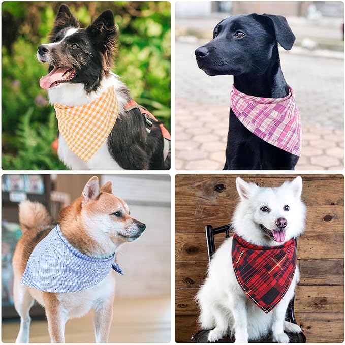 Segarty 30 Pack Pet Scarf, 22.8"x15.7" Washable Triangle Plaid Bibs Dog Bandanas Accessories Bulk for Small Medium Dogs Cats Large Puppy, Adjustable Reversible Boy Pets Birthday Kerchief