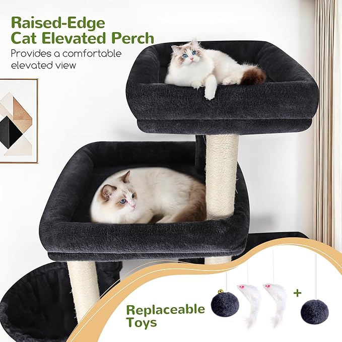 Globlazer 85 Inch Tall Cat Tree for Large Cats, Multi-Level Cat Tower for 4+ Cats with 3 Condos, 2 Hammocks & Sisal Posts, Heavy Duty Cat Tree Tower for Maine Coon, S85, Dark Grey