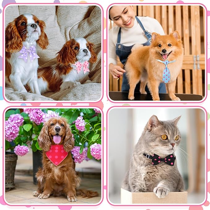 Reginary 120 Pcs Polka Dot Dog Bandanas Bulk Dog Bows Set Bow Ties Cat Scarf Colorful Washable Triangle Pet Kerchief Cute Bib for Summer Small Medium Large Pets Grooming Accessories Costume