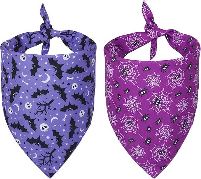 ADOGGYGO 2 Pack Halloween Dog Bandanas, Reversible Triangle Dog Scarf Accessories Halloween Bandanas for Large and Extra Large Dogs Pets (X-Large)