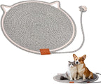 Handmade Woven Cat Scratcher Mat, 16.9"/19.7" Natural Cotton Rope Cat Scratching Pad for Indoor Cats, Non-Slip Flat Scratch Pad, Soft Durable Cat Lounging Mat with Ball Toy (Wave Pattern,19.7 in)