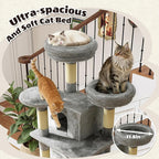 70.87" Cat Tree for Indoor Cats, Multi-Level Cat Tower with 2 Private Condos, 3 Perches & Hanging Hammock, Natural Sisal Scratching Posts, Stable for Multi-Cat Families, Kittens to Seniors (Gray)