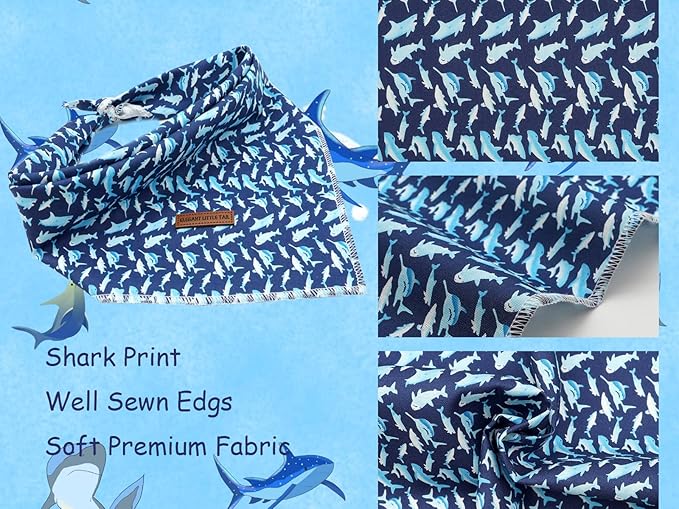 Elegant Little Tail Dog Bandana, Shark Print Pet Birthday Cotton Boy Dog Bibs Scarf, Soft Adjustable Square Kerchief for Small Large Dogs