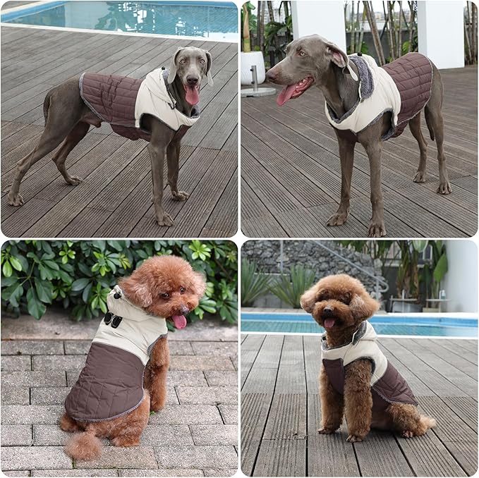 Detachable Hooded Dog Coat with Harness for Small Dogs,Super Warm Fleece Puppy Jacket for Cold Winter Doggie Coats,Brown S