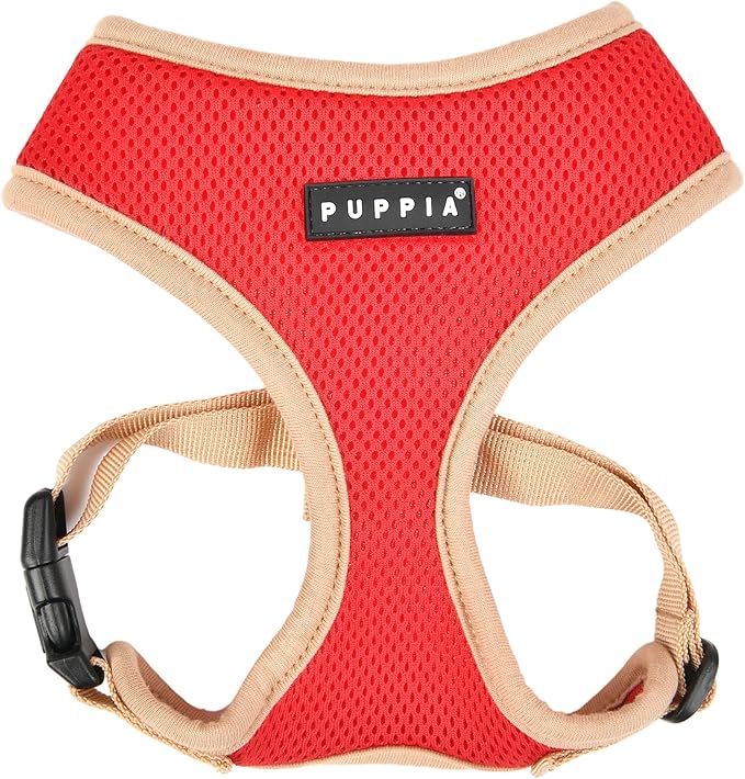 Puppia Soft Dog Harness II Mesh Over-The-Head All Season No Pull No Choke Walking Training Adjustable for Small & Medium Dog - RED - S