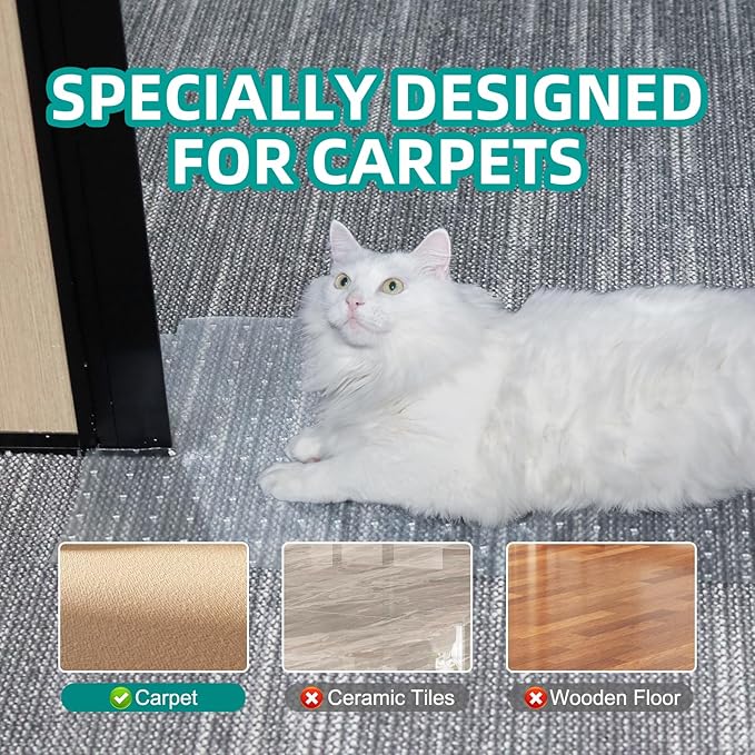 KHS 3PCS Plastic Carpet Protector for Pets, 3.6FT Carpet Scratch Stopper, Stop Cats from Scratching Carpets at Doorways, Easy to Cut Cat Scratch Protector Mat, Plastic Runners