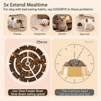 Elevated Slow Feeder Dog Bowl - Ceramic Maze Food Dish with Bamboo Stand - Raised Feeding Bowl for Fast Eaters - Ideal for Small and Medium Dogs - Milky White - 6.7 inch