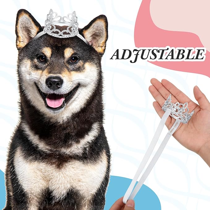 2 Pcs Dog Crown Headband Dog Tutu Dress Set Crystal Rhinestone Tiara Crown Tutu Skirt Pet Dress Costume for Puppy Birthday Party Wedding Photo Prop Costume(Blue,Large)