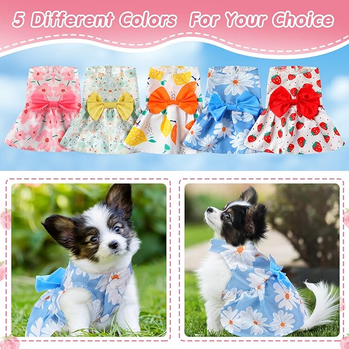 Saintrygo 5 Pieces Floral Dog Dress Cute Dog Skirt Pet Dresses Pet Clothes Dresses Cat Princess Bowknot Clothes Puppy Outfits for Yorkie Puppy Cat, 5 Styles(Cute Style,X-Small)