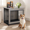 Shintenchi Dog Crate Furniture, Double-Doors Kennel Indoor with Removable Tray, End Table Dog House for Small Medium Breed, 32.5" L, Grey