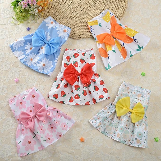 TAPBULL Dog Dresses, Fashionable Pet Dog Clothes, Cute Cat Birthday Dress Outfit (Orange/Red/Yellow/Blue/Pink 5-Pack), Large