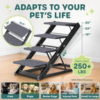 2-in-1 Metal Dog Ramp/Stairs, Dog Ramp for Bed, Couch and Car, Nonslip Carpet, Wheels, up to 250lbs, Outdoor Indoor, (40" Lx17 W) 19" to 25" Adjustable Height, for Small Medium Large Pets