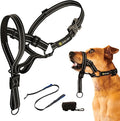 Dog Headcollar With Leash And Safety Strap Stops Heavy Pulling On The Leash Padded Reflective Head Halter For Small Medium Large Dogs Adjustable Head Harness For Training And Walking, (M, Black)