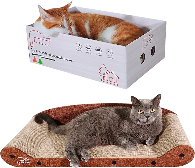 Cat Scratcher 24 Inch Cat Scratching Sofa Bed & 16" Lounge Box with Scratch Pad - Durable Cat Scratchers for Indoor Cats to Protect Your Furniture