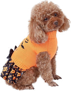 CuteBone Halloween Dog Sweater Dress Trick or Treat Knit Turtleneck Puppy Sweater with Bowtie Harness Hole Pullover Winter Dress for Small Medium Dogs and Cat Pet Apparel