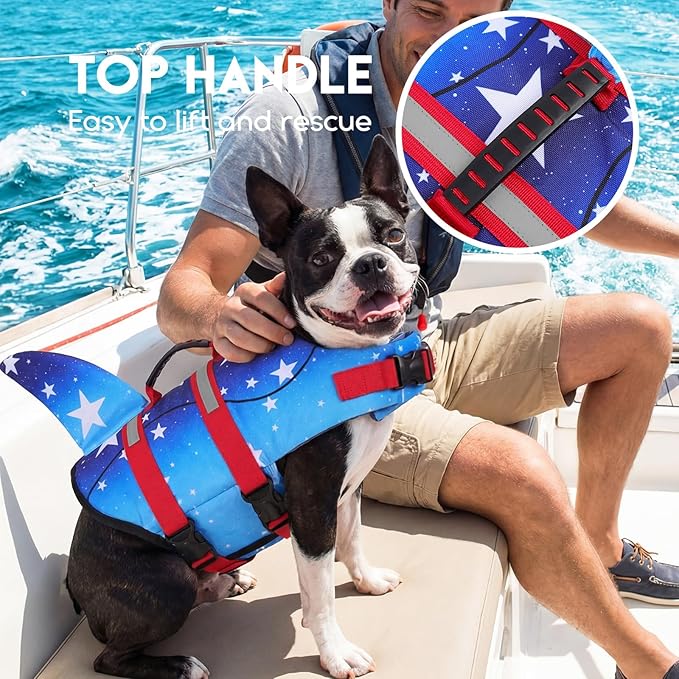 ASENKU Dog Life Jacket - Pet Safety Vest for Swimming & Boating, Shark Life Jacket with Floatation, Dog Lifesavers Swimsuits for Small Medium Large Dogs (GradStar, S)