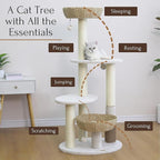 PetPals® Pharaoh 5-Level Cat Tree with Recycled Paper Rope Baskets, Sisal Scratching Posts, Teaser Toy, Massager, Eco-Friendly Boho Cat Furniture for Cats Up to 15 lbs