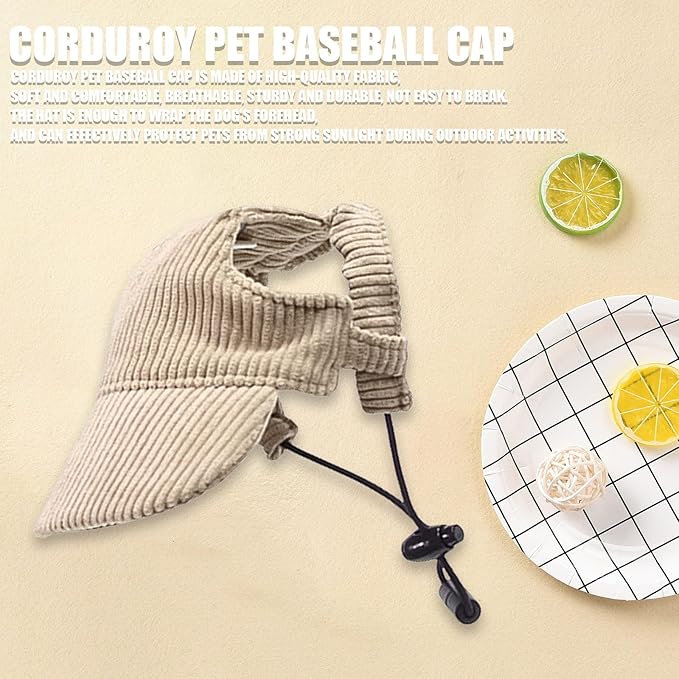 Dog Baseball Cap, Dog Cat Summer Beach Visor Hat with Ear Holes, Adjustable Puppy Sunbonnet Headdress (Khaki, Large)