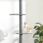 Floor-to-Ceiling 3-Tier Natural Cat Tree Sisal-Covered Scratching Posts Grey Color Multi-Functional Activity Center for Kittens