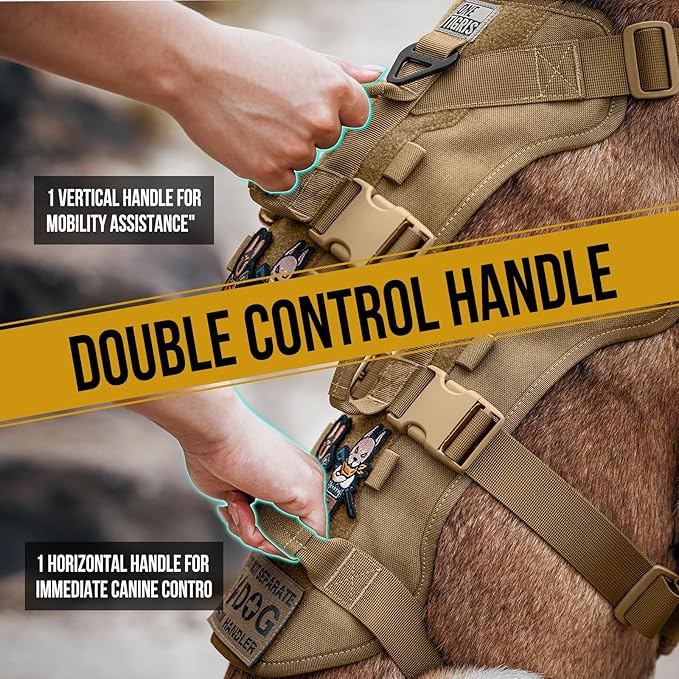 OneTigris Escape Proof Dog Harness, No Pull Dog Harness with Handles, Tactical Multi-Use Support Dogs Harnes for Large Dogs Everyday Wear Walking Hiking Training (Brown, Medium)