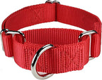 Mikivery Martingale Dog Collar Nylon Adjustable and Safety Training Red Comfortable Metal Buckle Slip Collars for Small Medium and Large Dogs(Red,L)