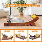 Sisal Cat Scratcher Bed, Natural Solid Wood Scratch Lounger, No Mess Scratching Chair Couch for Indoor Cats, 26 Inch Cat Scartching Pad, 3 in 1 Scratching Board, Furniture Protector