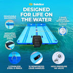 SOLSTICE Party Plank 6-8 Person Rise Inflatable Dock, Floating Water Raft Platform, 10ft x 8ft - Outdoor Fun for Lake, River, Swimming Pool & Beach, Includes Backrests, Threaded Ports, & Carry Bag