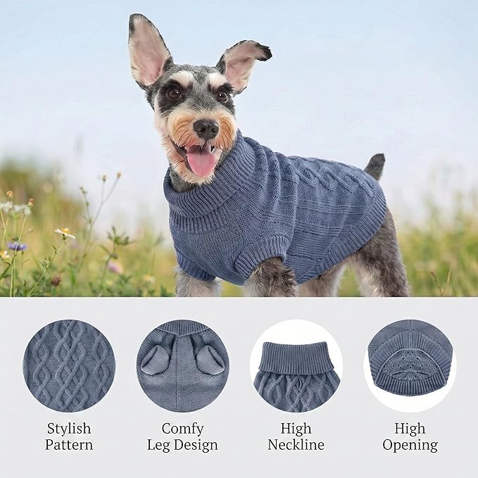 Small Dog Clothes, Warm Dog Pullover Sweater, Cold Weather Cable Knitwear for Chihuahua, Bulldog, Dachshund, Pug, Yorkie, Outfits for Small Dogs (Dark Blue XS)